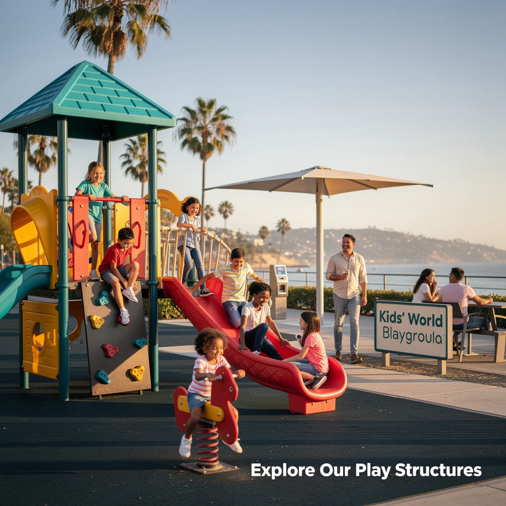 Kids' World Playground 8,000-square-foot wooden play structure with slides and climbing features in Alameda Park, Santa Barbara